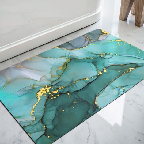 Non-Slip Bath Mat 40 x 60 cm, Super Absorbent, Quick Dry, Ultra Thin, Easy to Clean, for Bathroom Doors, Living Room, Cyan Green