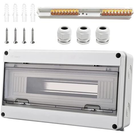 Waterproof Electrical Box, Outdoor Waterproof Electrical Box IP65 18 Modules, with 9 Terminals, 3 Connectors, for Outdoor Use, Industrial Sites, Charging Stations (18 Modules)