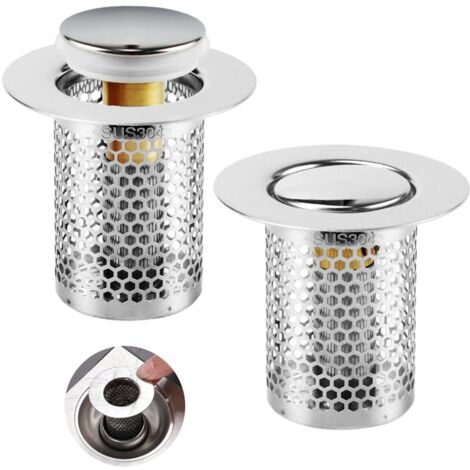 Pieces Drain Strainer, Stainless Steel Kitchen Sink Filter, 33 × 50 mm Shower Grid, Brass Core Pop-Up Sink Drain, for Kitchen, Bathroom, Bathtub (1/5)