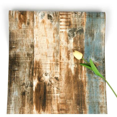 Brown Self Adhesive Wood Wallpaper Stripe Wallpaper Peel and Stick Wallpaper Grain Contact Paper, Removable Rustic for Kitchen Cabinet Door 45x1000cm (1/4)