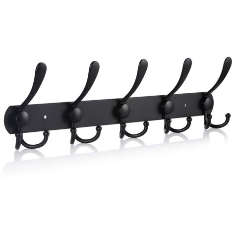Stainless Steel Wall Mounted Coat Rack, Coat Hooks for Towels Bathrobes (Matte Black, 15 Hooks, 1pcs)