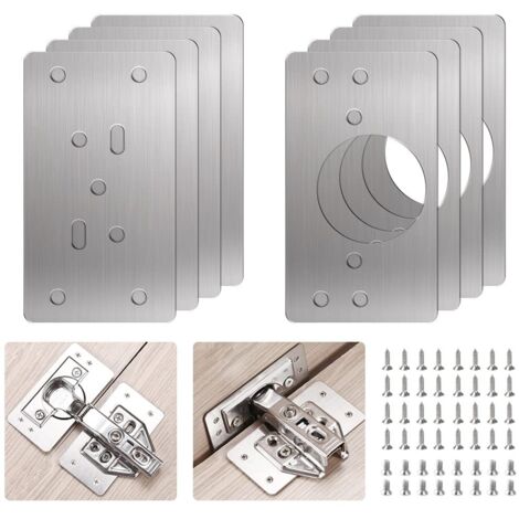Hinge Repair Plate, 8PCS Stainless Steel Door Hinges Kitchen Cabinet Door Repair Plates Flat Fixing Plates with 48 Screws