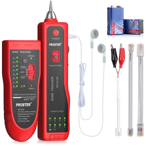 Electric Cable Tracker, Wire Tracker RJ11 RJ45 Finder Ethernet LAN Multifunction Toner Tracer Network Cable Collation Telephone Line Continuity Tester (Red)