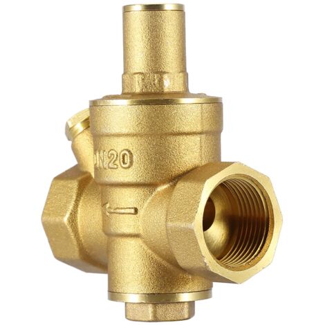 Brass Pressure Reducer DN20 6 Points, Adjustable Brass Durable Water Pressure Reducing Regulator Reducer + Metric Gauge (1.6MPa)