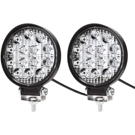2 X 42W Round LED Work Light 12V 24V LED Car Spotlight Waterproof IP67 Spot Flood Reversing Light for Car Truck Tractor SUV Boat(2 PCS)
