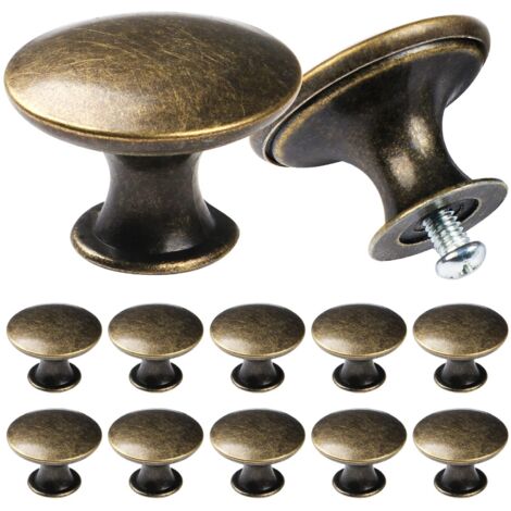 Pack of 12 Vintage Chic Cabinet Knobs - Antique Style Kitchen Cupboard Pulls - Round - 30mm - Bronze (1/5)