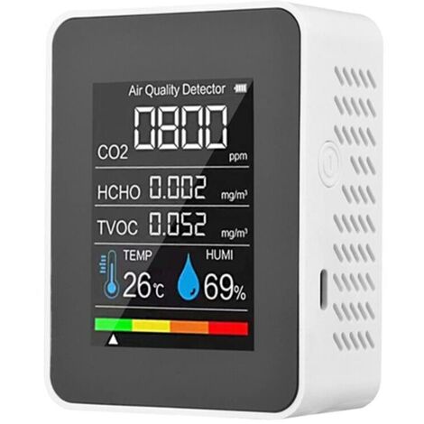 in 1 Indoor Air Quality Monitor Temperature and Humidity Tester Colorful LCD Display White for Home Office Temp Humidity Monitor,Air Quality Tester