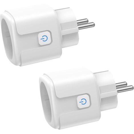 WiFi Smart Plug, 2 Pack 16A 3680W Smart Plug, WiFi Socket with Power Consumption Measurement, Remote Control, Voice Control, Compatible with Alexa & Google - for France