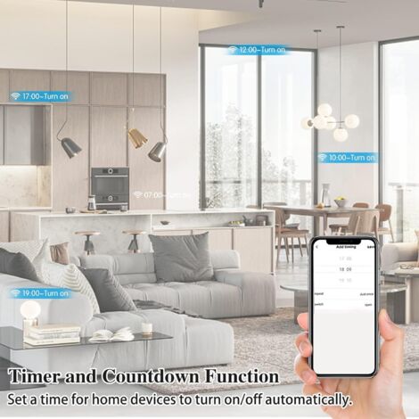 WiFi Smart Plug, 2 Pack 16A 3680W Smart Plug, WiFi Socket with Power Consumption Measurement, Remote Control, Voice Control, Compatible with Alexa & Google - for France