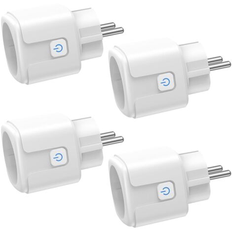 WiFi Smart Plug, 4 Pack 16A 3680W Smart Plug, WiFi Plug with Power Consumption Measurement, Remote Control, Voice Control, Compatible with Alexa & Google - for France