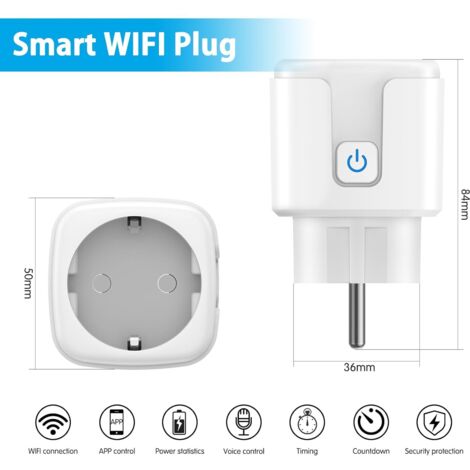 WiFi Smart Plug, 4 Pack 16A 3680W Smart Plug, WiFi Plug with Power Consumption Measurement, Remote Control, Voice Control, Compatible with Alexa & Google - for France