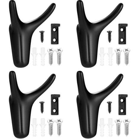 Pieces Wall Hooks, Double Wall Coat Hooks, Bathroom Towel Hooks, Wall Mounted Towel Rack, Black Towel Holder for Bathroom, Bedroom, Kitchen (1/5)