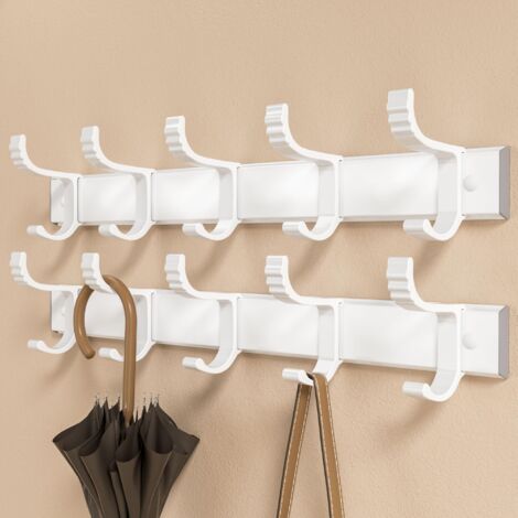 Coat Rack, Coat Hook, Wall Hook: Five Removable Hooks, Wall Mount or Adhesive - Heavy Duty White Coat Rack for Jackets and Coats, Set of Two (1/5)