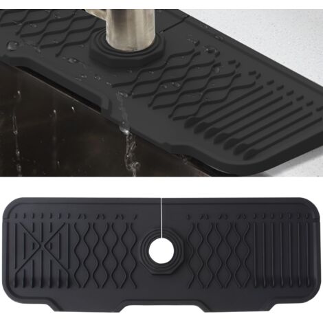 Silicone Faucet Mat, Sink Faucet Splash Guard, Faucet Handle Drip Tray, Sink Mat for Kitchen and Bathroom Countertop (Black, 43 cm) (1/5)