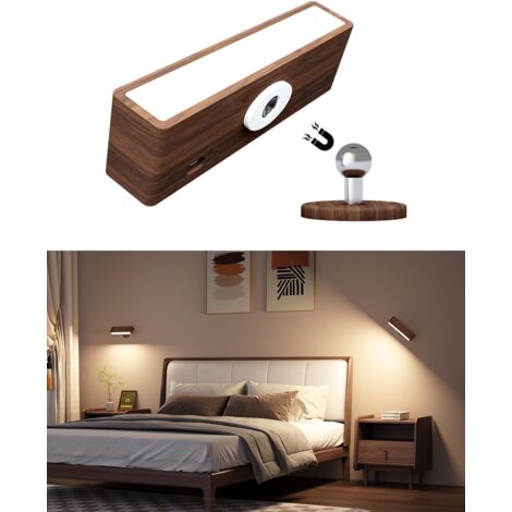 USB Rechargeable Wireless Wall Lamp, Indoor Wooden Wall Light, Brightness Adjustment Wireless Wall Light Bedroom, Touch Control Wall Bedside Lamp, Wireless Lamp