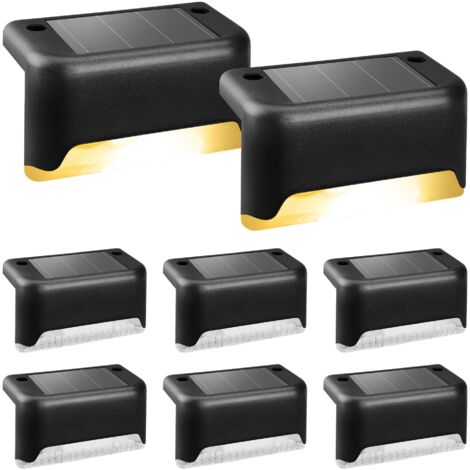 Pack Solar Deck Lights, Waterproof Outdoor Solar Lights for Outdoor Stairs, Steps, Fences, Yard, Patio and Driveway (Black, Warm White)