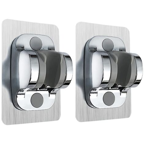No Drilling Hand Shower Holder, Wall Mounted Shower Head Holder with Adjustable Angle, Waterproof, Strong Adhesive, Universal Shower Bracket for Bathroom (Silver 2PCS) (1/4)