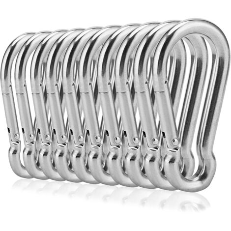 10PCS M8 Stainless Steel Carabiner, Spring Chain Carabiner Clip, Fastening Carabiner for Camping, Hiking, Fishing, Load Capacity 226.8 kg (1/5)