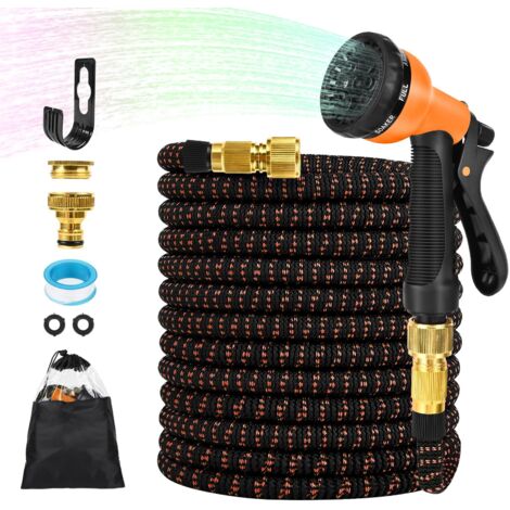Expandable Garden Hose 30M, 100FT Flexible Water Hoses, Expandable Garden Hose with 8 Function Spray Gun and 1/2'' and 3/4'' Adapters for Garden Irrigation,Orange