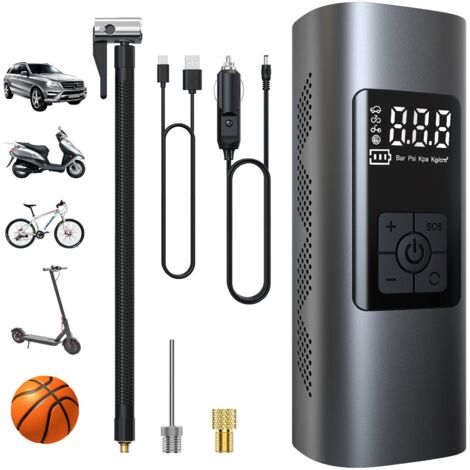 6000mAh Mini Electric Air Pump, Portable Air Compressor Cordless Tire Inflator 150PSI with Digital LCD Display, Electric Bicycle Pump for Motorcycle Scooter, Car (1/5)