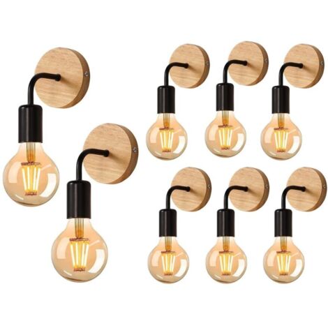 Pieces Vintage Wooden Wall Sconces, Industrial Indoor Wall Lamps E27 for Bedroom, Living Room, Staircase, Hallway(Bulbs Not Included) (1/5)