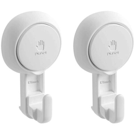 Powerful Bathroom Suction Cup Hook 5 KG, Shower Hook Suction Cup Towel Holder Bathrobe Coat, Pack of 2 Plastic Wall Hooks Kitchen Utensil Holder Tea Towel Hanger, White Suction Cup (1/5)