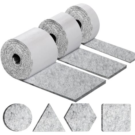 Self-Adhesive Furniture Pads, Chair Pads - 3 Rolls (100 10cm + 100 5cm + 100 2cm), 4mm Thick Chair Pad - Self-Adhesive Felt Pad, Free Cutting to Any Size, Light Grey (1/5)