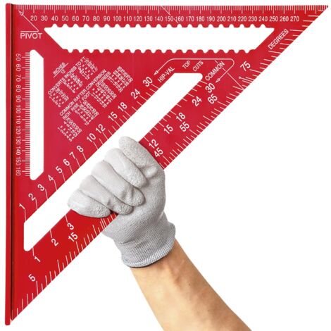 12 Inch Aluminum Alloy Carpenter Square, Metric Triangle Ruler for Angle Measurement Carpenters Engineers (Red) (1/5)