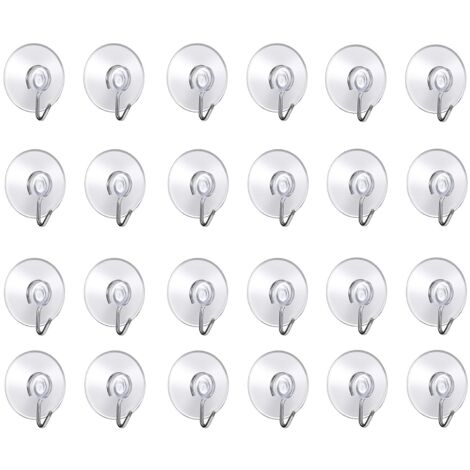 24 Pack Wall Hooks with Suction Cups, Small Plastic Suction Cups with Round Hook for Bathroom and Kitchen (24 Pcs Suction Cups) (1/4)