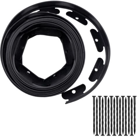 Plastic Lawn Edging, 5m x 4cm, Flexible, Black, with 15 Plastic Nails, for Garden, Lawn, Flowerbed, Stone, Gravel (1/5)