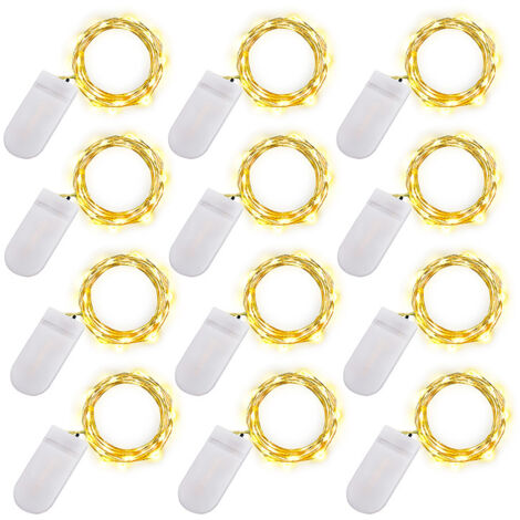 LED Fairy String Lights - 2m 20 LED Battery Operated Copper Wire Waterproof String Lights for Holiday Wedding Party Christmas DIY Decorations, Warm White, 12 Pack (1/5)