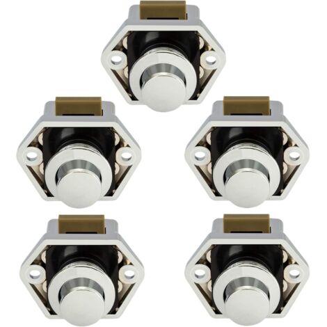5pcs Camper Push Button Latch Lock Catch Door Cupboard for RV Motorhome Caravan (Chrome)