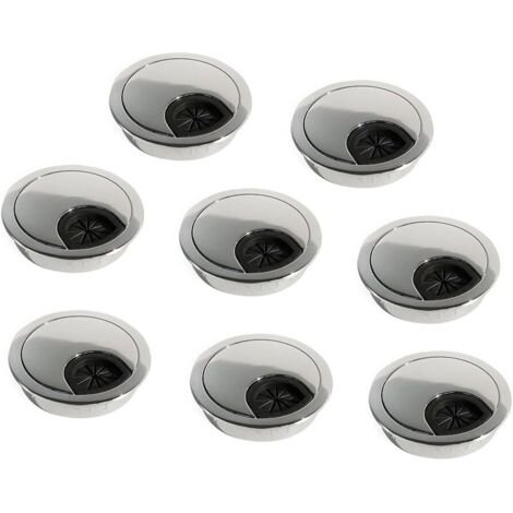 Set of 8 Round Recessed Cable Grommets Diameter 60mm for Desk in Chrome Zamac (1/5)