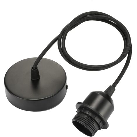 E27 pendant light with screw ring, 100cm adjustable fabric cable, pendant light compatible with lampshade, ideal socket for kitchen pendant light, black