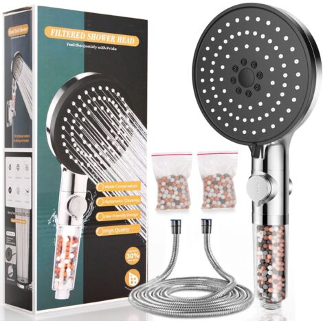 in 1 Handheld Filter Shower Head Water Saving 5 Spray Modes High Pressure (With 1.5m Hose & On/Off Button) 8L/min (1/5)