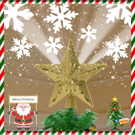Christmas Tree Star, with Rotating LED Snowflake Projector, 3D Christmas Tree Star Night Light for Christmas Tree Topper Decoration, EU Plug (Gold) (1/5)