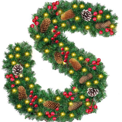 Christmas Garland, Artificial Fir Garland 2.7M, Christmas Fir Light Garland, Fir Garland, Christmas Fir Garland with LED, Artificial Rattan Garland, for Fireplace Door Decor (1/5)