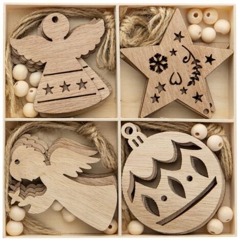 20pcs Wooden Christmas Tree Decorations Wood Christmas Tree Ornaments DIY Wooden Christmas Decorations Christmas Tree Accessories for Gift Tag Christmas Home Decoration 4 Models (1/5)