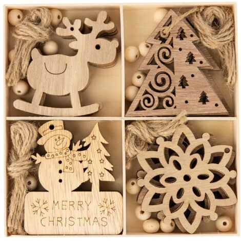 Set of 20 Christmas Wooden Pendants - Christmas Decoration - Christmas Decoration - Wood Color (1/5)