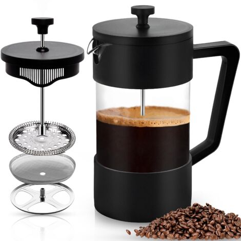 French Press Coffee Maker, 1000ml (5 Cups), French Carafe for Filter Coffee, Heat-Resistant Borosilicate Glass, Triple Stainless Steel Filters, Coffee/Tea Maker (Black) (1/5)