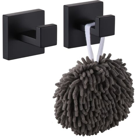 Square Wall Hook for Robe Coats, Pack of 2, Bathroom, Kitchen, Garage, Stainless Steel, Matte Black