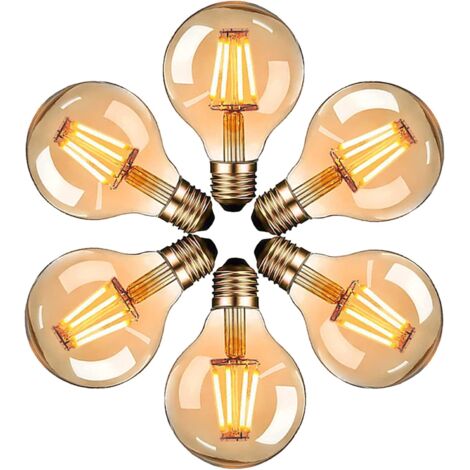 Edison LED Bulbs, Vintage G80 E27 4W Light Bulb, Warm White 2700K, Retro Filament Bulb, Non-Dimmable, Pack of 6 (1/5)
