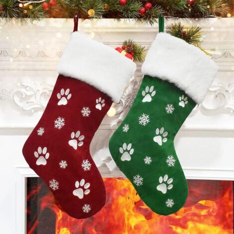 Christmas Stockings, 2 Pieces Christmas Stockings Cat Dog Paw Christmas Boot Christmas Stocking Candy Gift Bag, Christmas Tree Decoration (1/5)