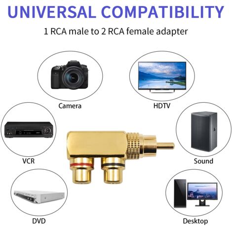 RCA Y Splitter Adapter, 90 Degree RCA Male to 2 RCA Female Connector ...