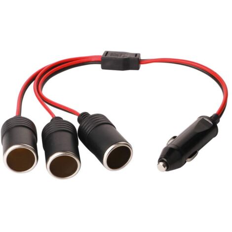 to 3 Cigarette Lighter Extension Cable, Car Cigarette Lighter Socket Male to Female, DC 12V 24V Adapter Splitter 1 to 3 Splitter with LED Lights Male Plug with Fuse