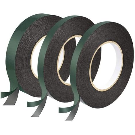 3 Rolls Double Sided Tape, Black Double Sided Adhesive Tape 12mm, 12mm, 25mm Extra Strong Foam Tape Waterproof Sponge Tape Insulating Waterproof Anti Shock Heat Thermal