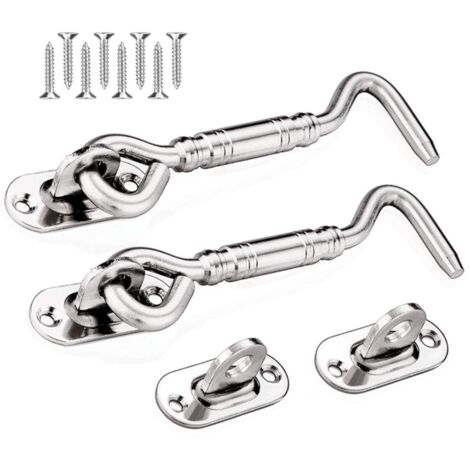 Pieces Cabin Hook 100mm Heavy Duty Eye Catch Stainless Steel Door Latch with Screws (1/5)