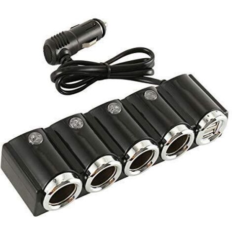 Direct Car Charger, 4-Way Cigarette Lighter Splitter, Dual USB Adapter for 12V-24V Socket for Smartphones, Tablets and More