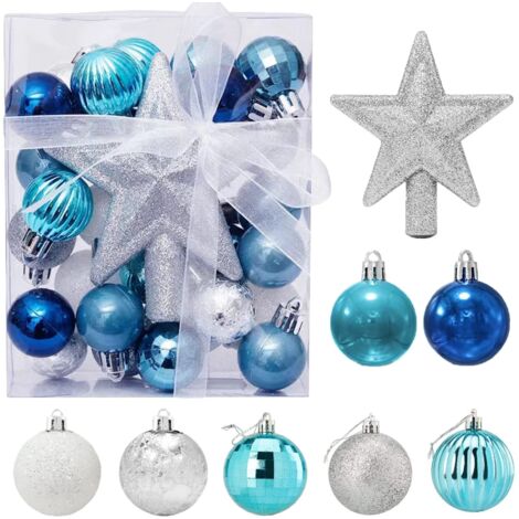 30 Pcs Mini Christmas Balls with Hanger, 3CM Small Blue and Silver Christmas Balls Mini Christmas Tree Tabletop Baubles Christmas Tree Decorations Set (1/5)