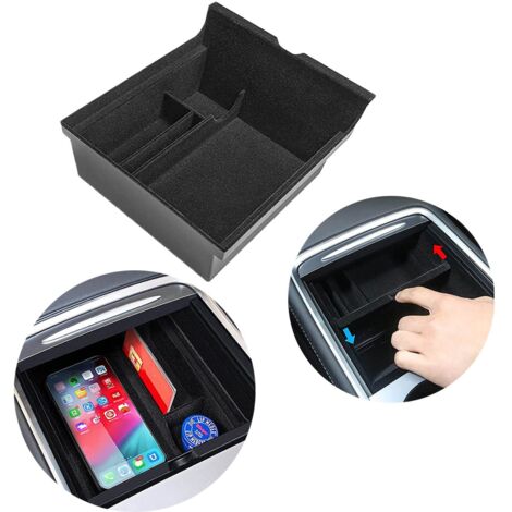 Tesla Model 3 Model Y 2023 2022 2021 Center Console Organizer Tray Interior Accessories Flocked Armrest Hidden Storage Box